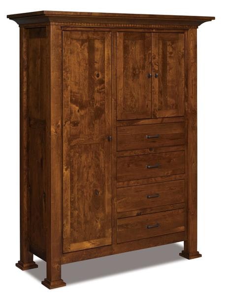 Amish 75 1/4 Tall David Chifforobe with 4 Drawers, 3 Doors, 4 Adjustable Shelves, and 1 Adjustable Clothing Rod.