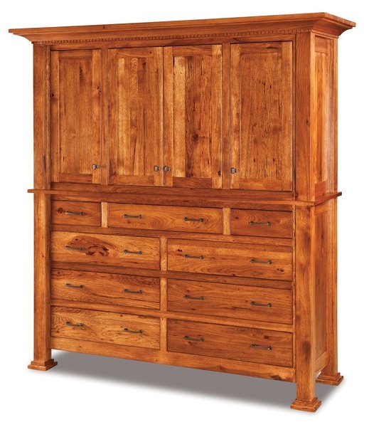 Amish 80 3/4 Tall Custom David Two Piece Mule Chest of Drawers with 9 Drawers, 4 Doors, and 6 Shelves