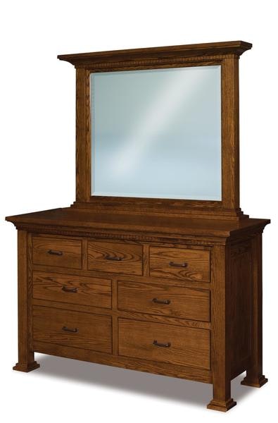 Amish 64 Wide David 7-Drawer Dresser with Solid Wood Inset End Panels and Optional Beveled Mirror