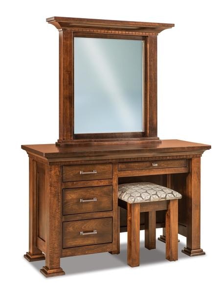 Amish 50 1/2 Wide David 4-Drawer Vanity Dressing Table shown in Brown Maple Wood with Rich Tobacco Stain