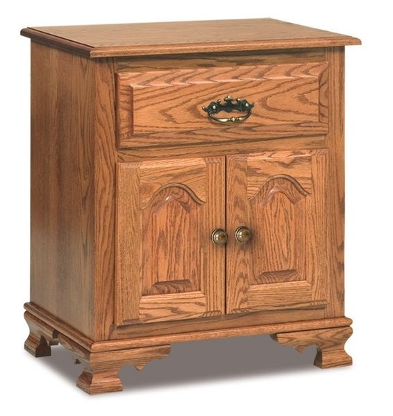 Amish Custom Heritage Wilma Nightstand Cabinet with Cathedral Raised Panel Door and Drawer Fronts and Choice of 3 Sizes