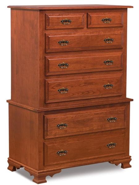 Amish 57 Tall Heritage Wilma 7-Drawer Chest on Chest of Drawers with Cathedral Raised Panel Drawer Fronts