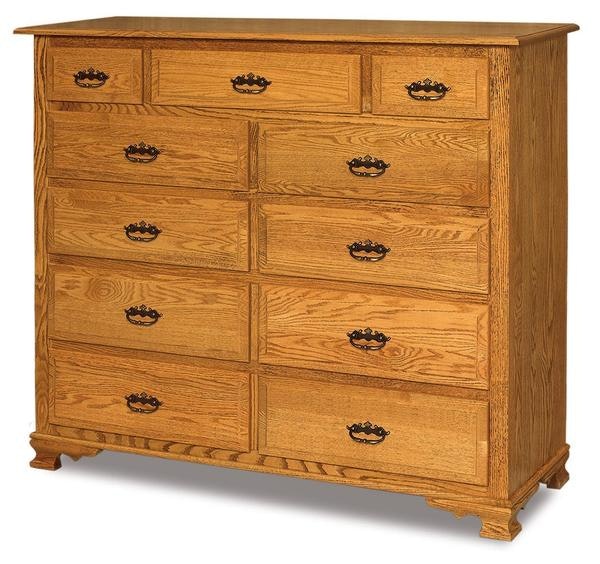 Amish 54 Tall Heritage Wilma 11-Drawer Double Chest of Drawers with Cathedral Raised Panel Drawer Fronts