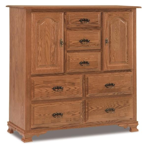 Amish 50 Wide Heritage Wilma His and Hers Chest of Drawers with 7 Drawers, 2 Doors, 4 Adjustable Shelves, and Cathedral Raised Panel Door and Drawer Fronts