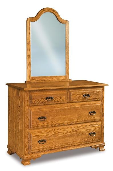 Amish 50 Wide Heritage Wilma 4-Drawer Dresser with Cathedral Raised Panel Drawer Fronts and Optional Mirror