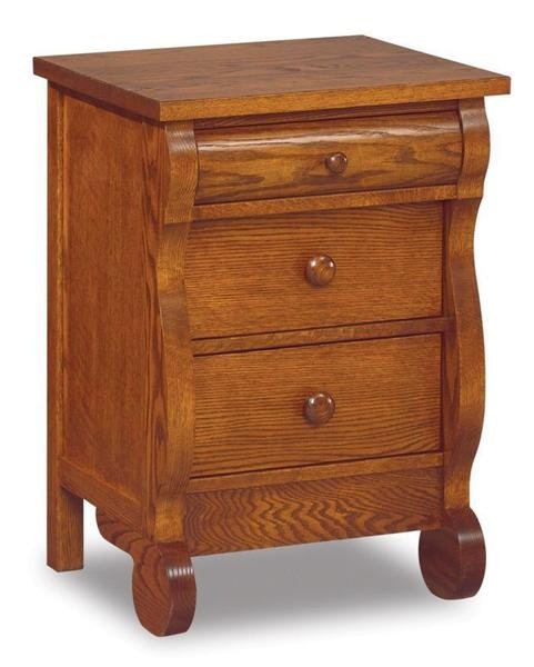 Amish 20 1/2 Wide Lydia Classic Sleigh Small Three Drawer Nightstand with Solid Maple Dovetailed Drawer Boxes