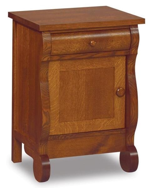 Amish 20 1/2 Wide Lydia Classic Sleigh Small One Drawer and One Door Nightstand with Round Top Drawer Front