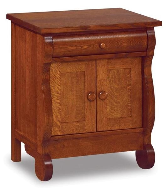 Amish 29 1/4 Tall Lydia Classic Sleigh Large One Drawer and Two Door Nightstand with ROunded Top Drawer Fronts and Soft Closs Door Hinges.