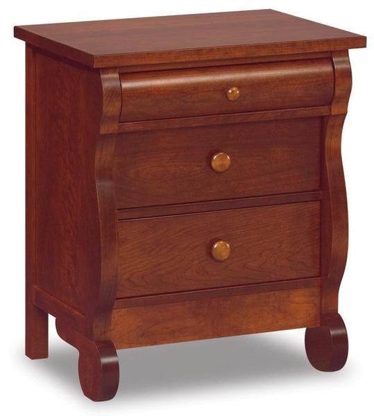 Amish 29 1/4 Tall Lydia Classic Sleigh Large Three Drawer Nightstand with Rounded Top Drawer Fronts