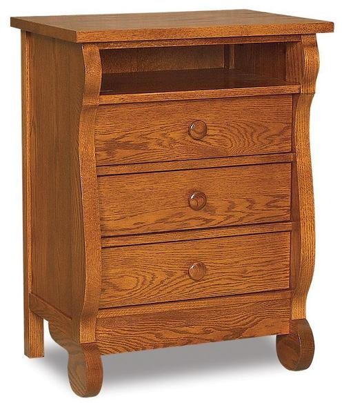 Amish 25 1/4 Wide Lydia Classic Sleigh Three Drawer Nightstand with Opening and Rounded Top Drawer Fronts
