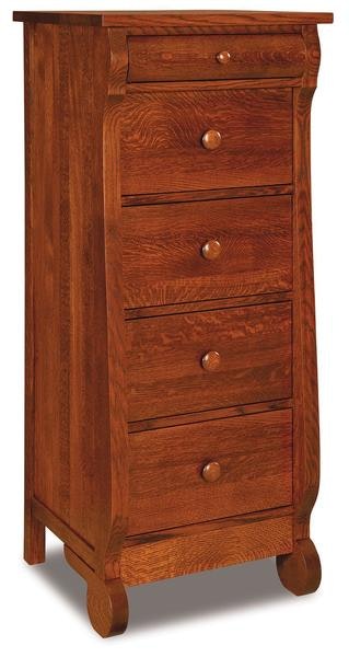 Amish 53 1/2 Tall Lydia Classic Sleigh Five Drawer Lingerie Chest with Rounded Tio Drawer Fronts