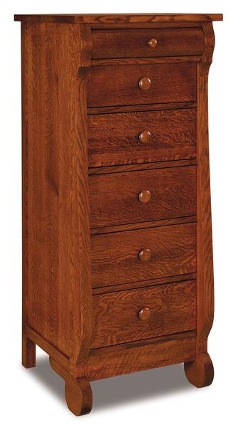 Amish 53 1/2 Tall Lydia Classic Sleigh Six Drawer Lingerie Chest with Rounded Top Drawer Fronts