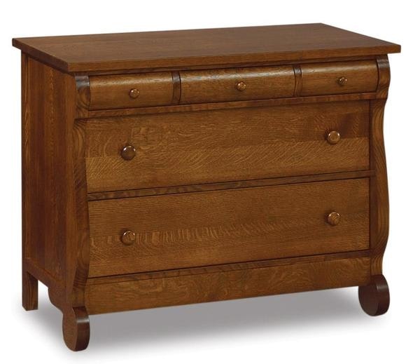 Amish 41 1/4 Wide Lydia Classic Sleigh Five Drawer Childs Chest of Drawers with Rounded Top Drawer Fronts