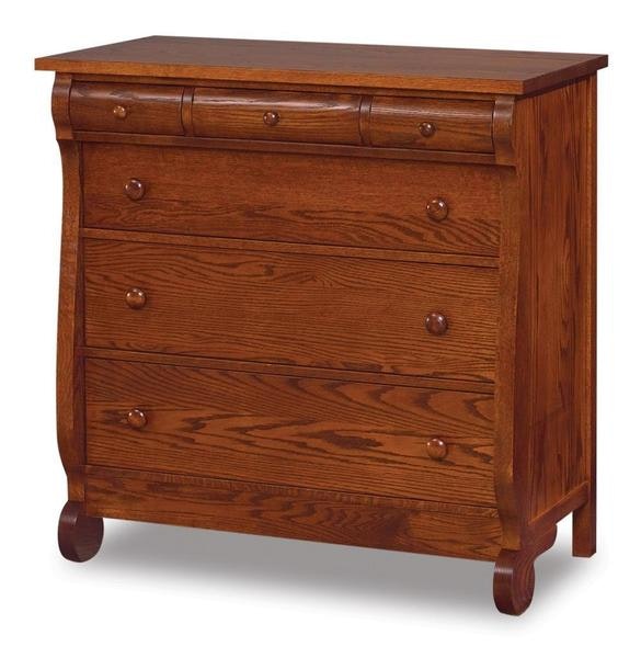Amish 41 1/4 Wide Lydia Classic Sleigh Six Drawer Childs Chest of Drawers with Rounded Top Drawer Fronts