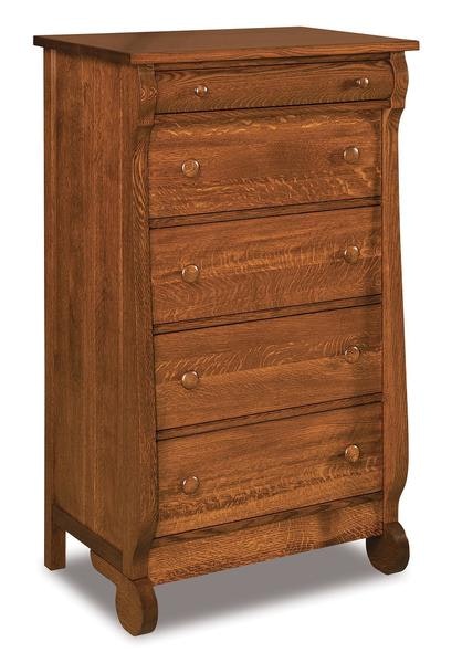 Amish 53 1/2 Tall Lydia Classic Sleigh Five Drawer Chest of Drawers with Rounded Top Drawer Fronts