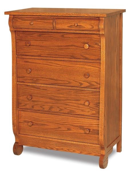 Amish 53 1/2 Tall Lydia Classic Sleigh Six Drawer Chest of Drawers with Rounded Top Drawer Fronts
