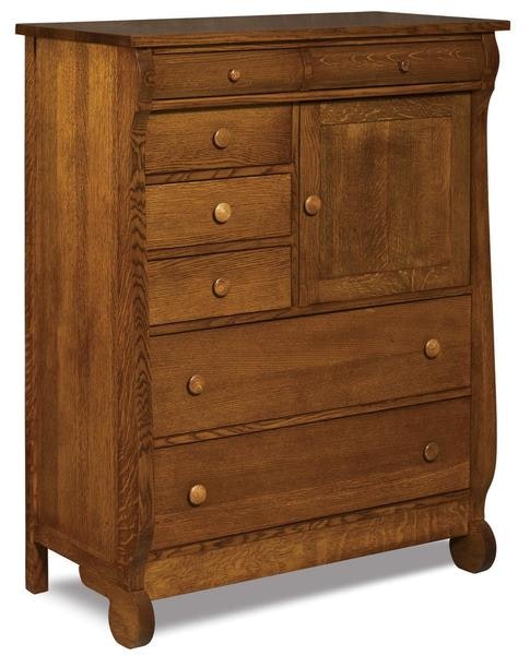 Amish 4 1 1/4 Wide Lydia Classic Sleigh Gentlemans Chest of Drawers with 7 Drawers, 1 Door, and 2 Adjustable Shelves