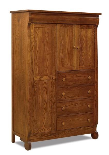 Amish 48 Wide Lydia Classic Sleigh Chifforobe with 4 Drawers, 3 Doors, and 4 Adjustable Shelves