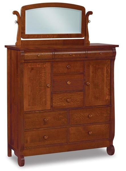 Amish 49 Wide Lydia Classic Sleigh His and Hers Chest of Drawers with Optional Small Arched Swinging Mirror