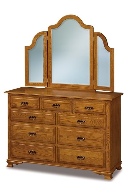 Amish 43 1/2 Tall Heritage Wilma Custom 9-Drawer Dresser with Optional Beveled Tri-Fold Mirror