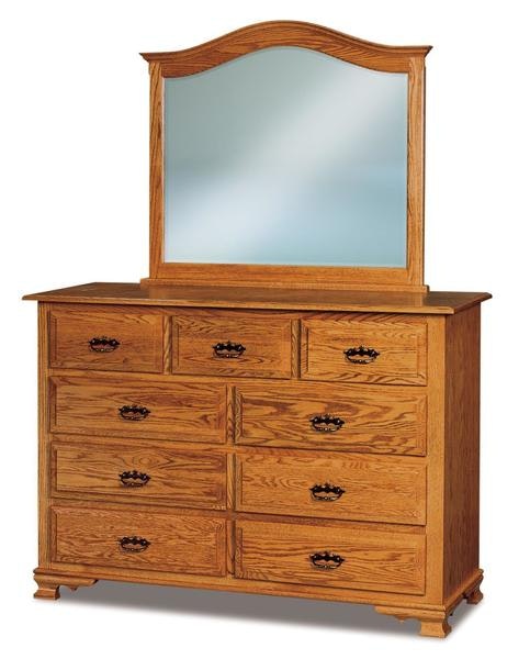 Amish 59 Wide Heritage Wilma 9-Drawer Dresser with Optional Beveled Mirror