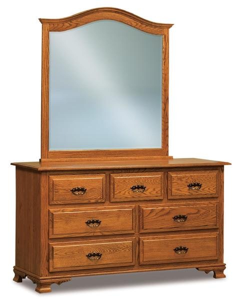 Amish 59 Wide Heritage Wilma 7-Drawer Dresser with Optional Shaker Beveled Mirror