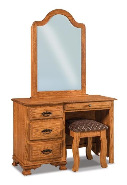 Amish 44 Wide Heritage Wilma 4-Drawer Vanity Dressing Table with Optional Bench and Mirror