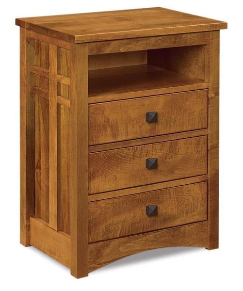 Amish 25 Wide Torrent Mission 3-Drawer Nightstand with Opening with Arched Front Base