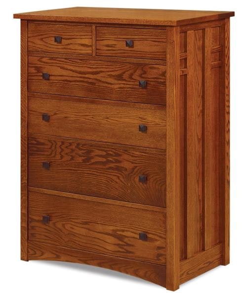 Amish 39 Wide Torrent Mission 6-Drawer Chest of Drawers with Arched Front Base and 1 3/4 Inch Square Post on 4 Corners