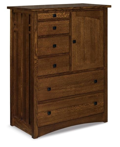 Amish 51 3/4 Tall Torrent Mission Gentlemans Chest of Drawers with 1 Door, 6 Drawers, and 2 Shelves