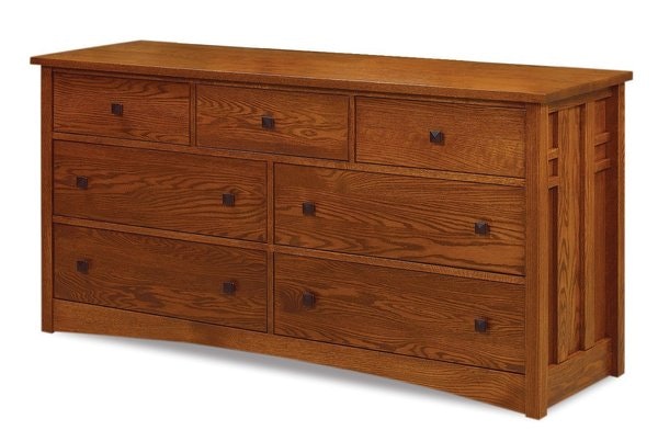 Amish 58 or 71 Wide Torrent Mission Custom 7-Drawer Dresser with 1 3/4 By 1 3/4 Inch Square Post on 4 Corners and Optional Beveled Mirror