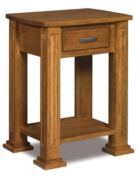 Amish 30 Tall William One Drawer Open Nightstand with 3 Inch Solid Posts with Raised Panels