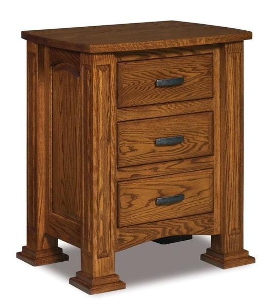 Amish William Custom Three Drawer Nightstand with Arched Raised Panels and Choice of Width Size.