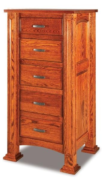 Amish 52 Tall William Custom Lingerie Chest with 5 Drawers and Arched Raised Panel Sides