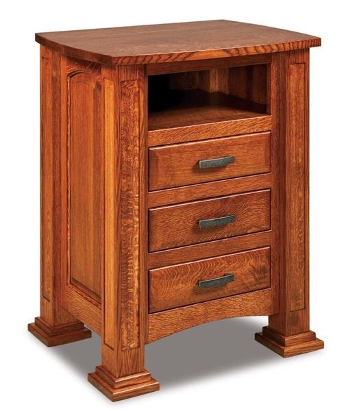 Amish 33 1/4 Tall William Three Drawer Nightstand with Opening with Arched Raised Panel Sides