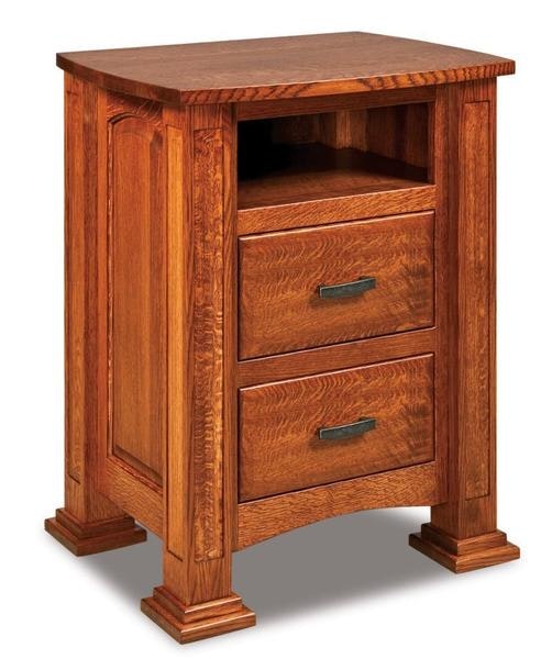 Amish 25 1/2 Wide William Two Drawer Nightstand with Opening with Arched Raised Panel Sides