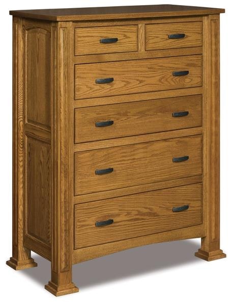Amish 56 Tall William 6-Drawer Chest of Drawers with Arched Raised Panel Sides.