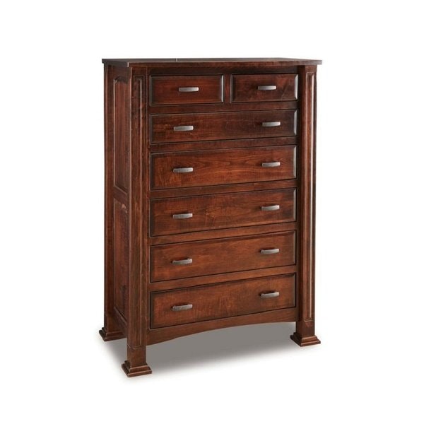 Amish 59 1/2 Tall William Seven Drawer Chest of Drawers with 3 Inch Solid Posts with Raised Panels