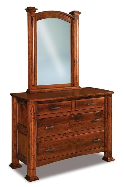 Amish 54 Wide William Four Drawer Dresser with 3 Inch Solid Posts with Raised Panels and Optional Mirror