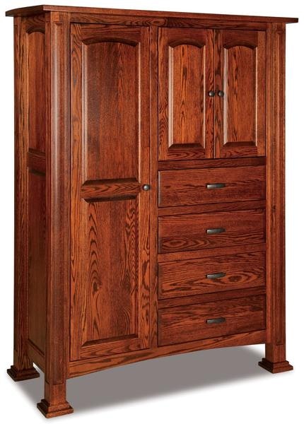 Amish 72 3/4 Tall William Chifforobe with 3 Doors, 4 Drawers, 4 Adjustable Shelves, and 1 Adjustable Clothing Rod