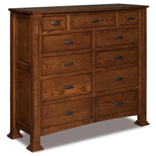 Amish 63 Wide William Eleven Drawer Double Chest of Drawers with 3 Inch Solid Posts with Raised Panels
