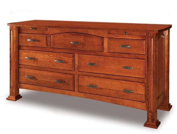 Amish 63 Wide William Seven Drawer Dresser with 3 Inch Solid Posts with Raised Panels