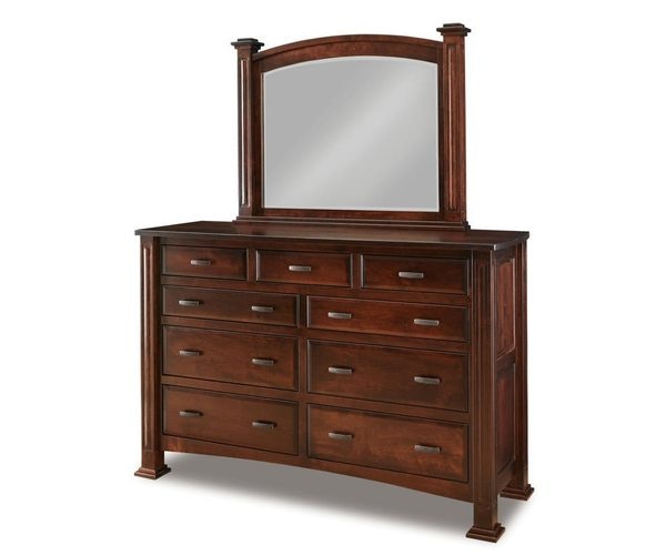 Amish 70 Wide William Nine Drawer Dresser with 3 Inch Solid Posts with Raised Panels and Optional Mirror