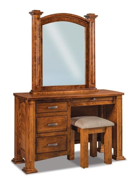 Amish 49 Wide William 4-Drawer Vanity Dressing Table shown in Rustic Cherry Wood with Michaels Cherry Stain