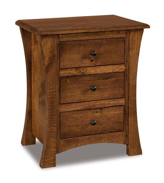 Amish 24 1/2 Wide Tall Isaiah Small Three Drawer Nightstand with Solid Wood Panels.