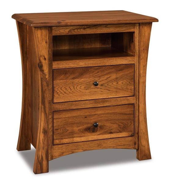 Amish 29 Wide Isaiah Two Drawer Nightstand with Opening with Bowed Hardwood Sides