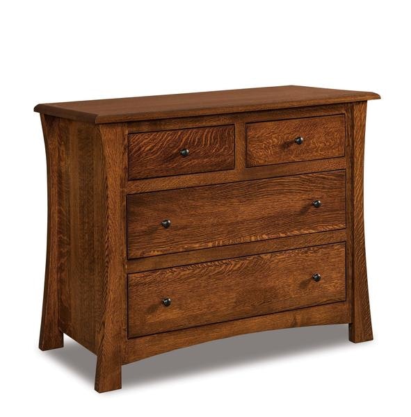 Amish 42 1/2 Wide Isaiah Hardwood 4-Drawer Chest of Drawers with Bowed Hardwood Sides.