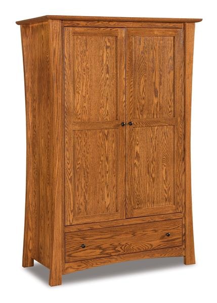 Amish 70 3/4 Tall Isaiah Hardwood Wardrobe Armoire with 1 Drawer, 2 Doors, 1 Shelf, and 1 Adjustable Clothing Rod.
