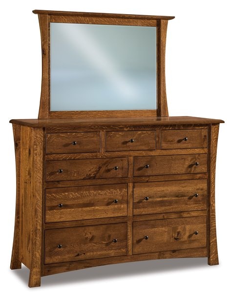 Amish Isaiah Custom 61 Nine Drawer Dresser with Optional Beveled Mirror and Hidden Secret Drawer Compartment