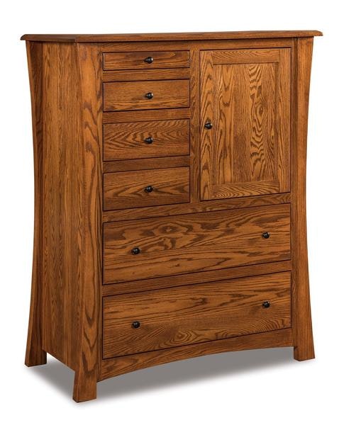 Amish 54 Tall Isaiah Solid Wood Gentlemans Chest of Drawers with 6 Drawers, 1 Door, and 2 Shelves